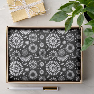 Folk Floral Schwarz-Weiß Sonnenblume Boho Chic  Seidenpapier