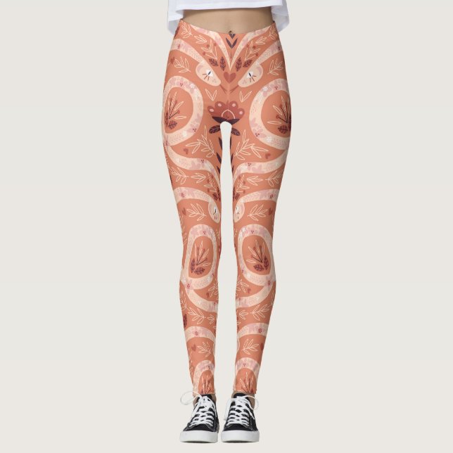 Folk Floral Snake: Symmetrisch Vintag Leggings (Vorderseite)