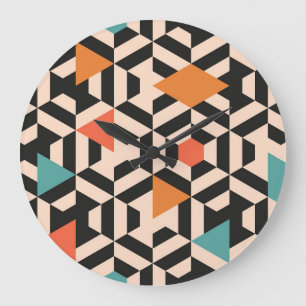 Folk Floral Symmetric Digital Gouache Große Wanduhr