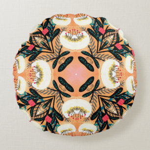Folk floral symmetric seamless pattern hand painte rundes kissen