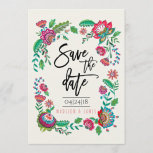 Folk Flowers Streifen Termin merken Einladun Save The Date
