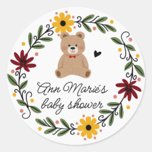 Folk Flowers Teddy-Bär-Baby-Party Runder Aufkleber