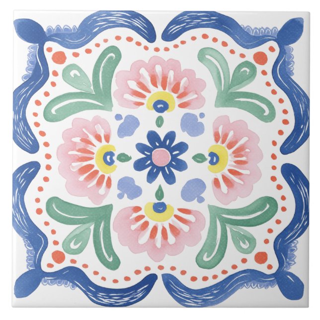 Folk Garden Watercolor Fliese (Vorderseite)