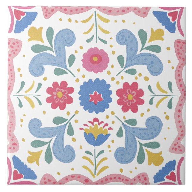 Folk Garden Watercolor Fliese (Vorderseite)