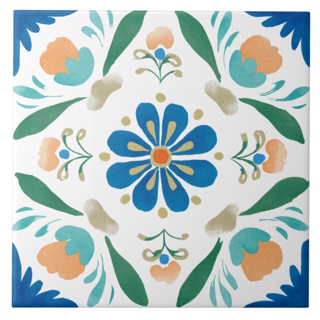 Folk Garden Watercolor Fliese (Vorderseite)