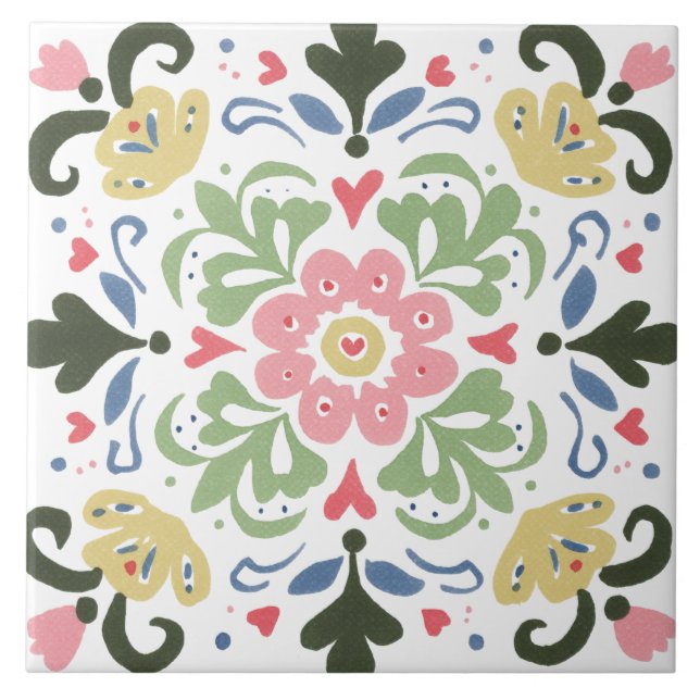 Folk Garden Watercolor Fliese (Vorderseite)