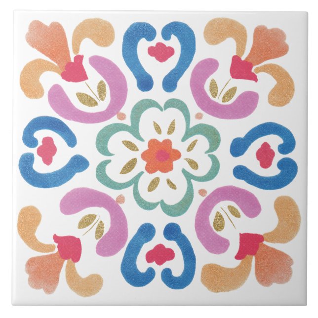 Folk Garden Watercolor Fliese (Vorderseite)