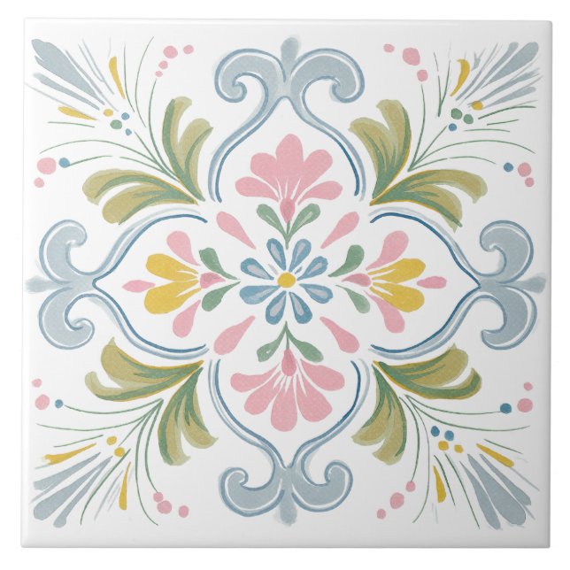 Folk Garden Watercolor Fliese (Vorderseite)