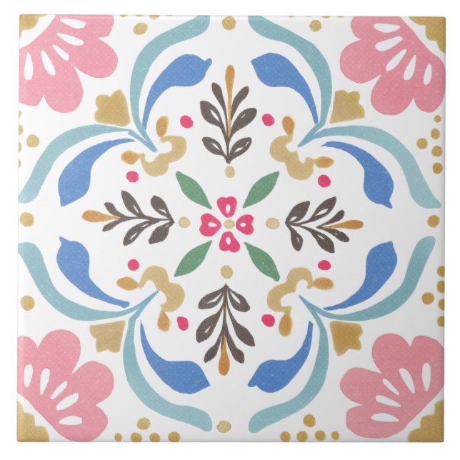 Folk Garden Watercolor Fliese (Vorderseite)