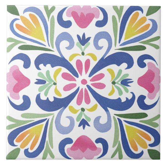 Folk-Garten-Aquarell Fliese (Vorderseite)