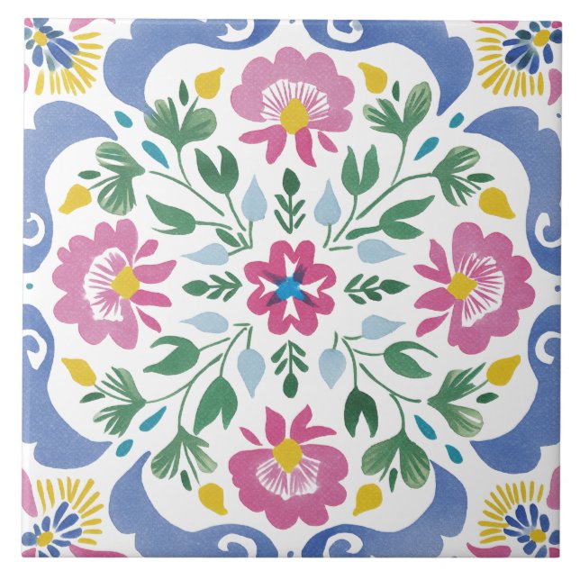 Folk-Garten-Aquarell Fliese (Vorderseite)