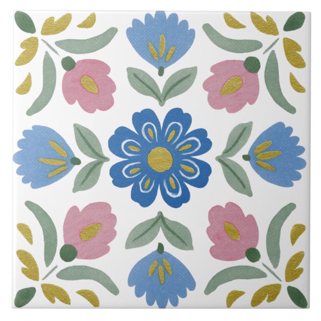 Folk-Garten-Aquarell Fliese (Vorderseite)