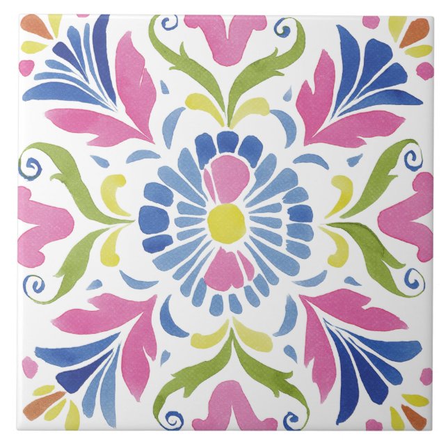 Folk-Garten-Aquarell Fliese (Vorderseite)