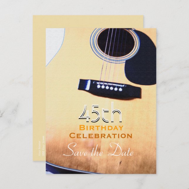 Folk Guitar 45. Geburtstag Save the Date Postkarte (Vorne/Hinten)