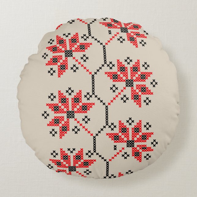 Folk-Inspiriert Wohngestaltung Rundes Kissen (Vorderseite)