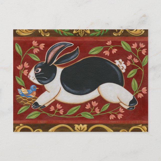Folk Rabbit Postkarte (Vorderseite)