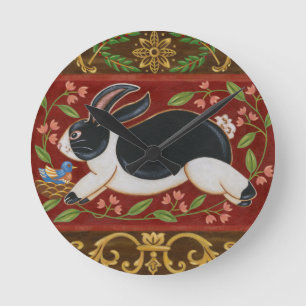 Folk Rabbit Runde Wanduhr