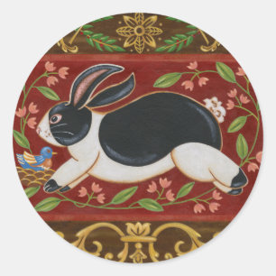 Folk Rabbit Runder Aufkleber