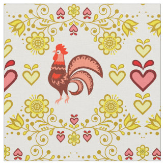 Folk Rooster/Cockerel gold/floral, Herz/4" Stoff