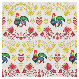 Folk Rooster/Cockerel gold/rot floral ,Herz/4" Stoff