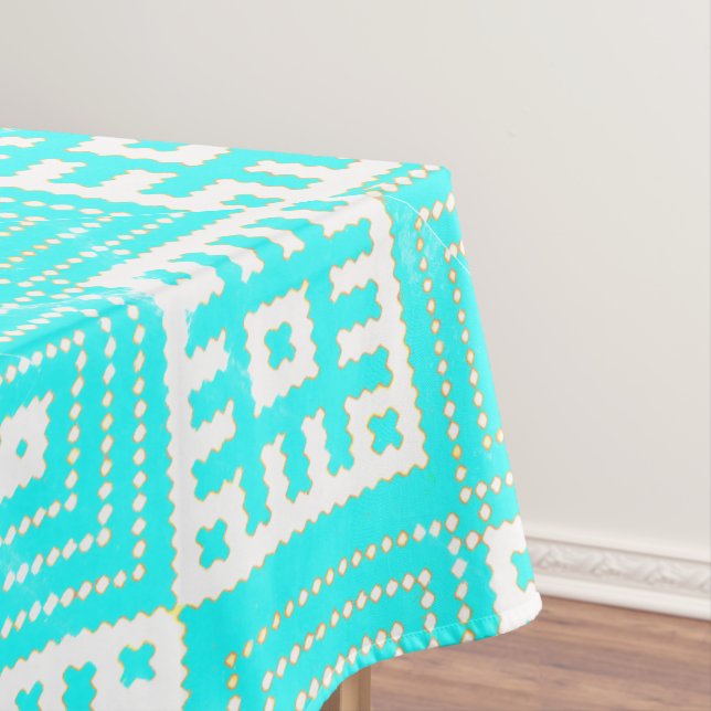 Folk Stilisierte Print Türkis Weiß Tischdecke (Beispiel)