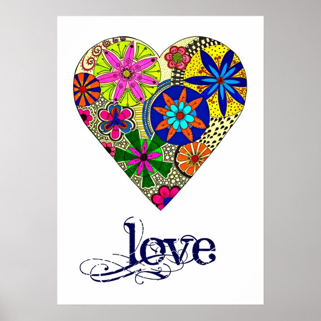 Folk Style Floral Liebe Herz Poster (Vorne)