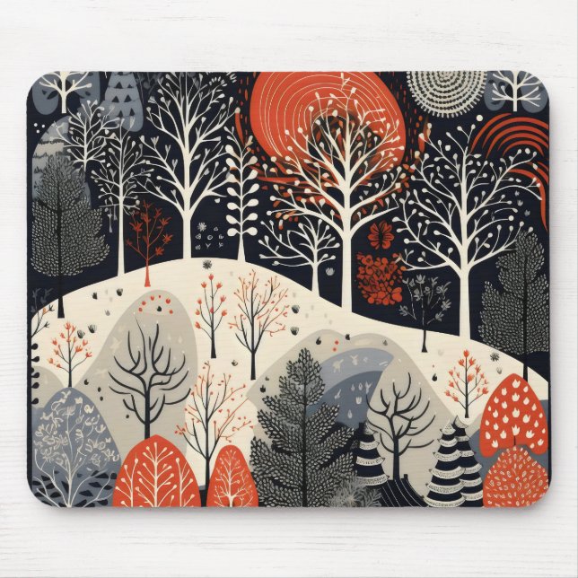 Folk Winter Night Landschaft Mousepad (Vorne)