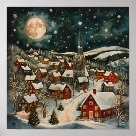 Folk Winter Village Poster