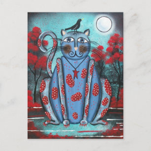 FOLKART Blue Cat BY LORI EVERETT Postkarte