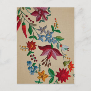 Folkart Blume Stickerei auf Linen Look Backing Postkarte