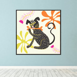 Folkart Boho Abstrakt Black Dog handgezeichnet Leinwanddruck
