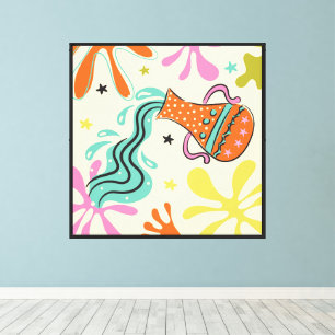 Folkart Boho Aquarius Wasserkrug Abstrakt Zodiac Leinwanddruck