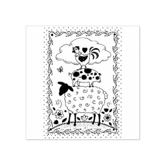 FOLKART LANDTIERE SCHAFENSCHAFT ROOSTER Primitiv Gummistempel