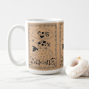 FOLKART LANDTIERE SCHAFENSCHAFT ROOSTER Primitiv Kaffeetasse