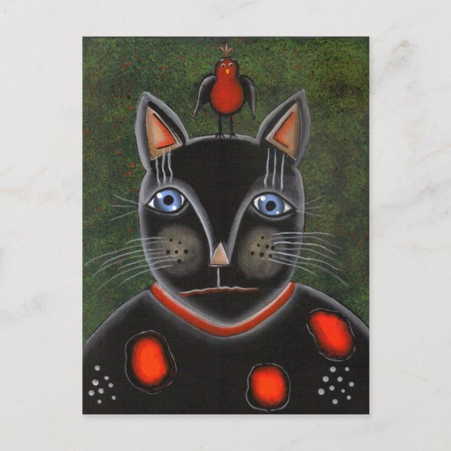 FOLKART Party Cat BY LORI EVERETT Postkarte (Vorderseite)