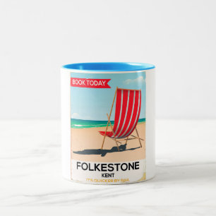 Folkestone Kent Vintage-Strandplakat Zweifarbige Tasse