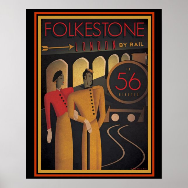 Folkestone London by Rail Art Deco Poster 16 x 20 (Vorne)