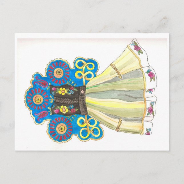 Folkkleid Traditionelles polnisches Kostüm Wasserf Postkarte (Vorderseite)