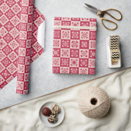 Folkkunst Gestricktes Herzmuster Rot und Rosa Geschenkpapier