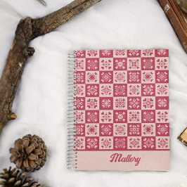 Folkkunst Gestricktes Herzmuster Rot und Rosa Notizbuch