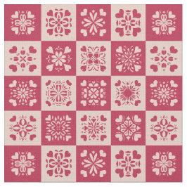 Folkkunst Gestricktes Herzmuster Rot und Rosa Stoff