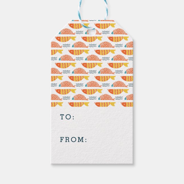 Folkkunst schwimmen Fischmuster Geschenkanhänger (Vorderseite)