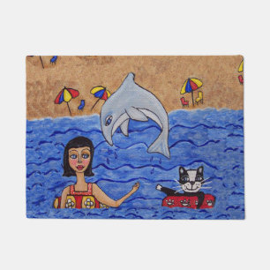 Folkkunstlerin Cat Beach Dolphin Schwimmen Fußmatte