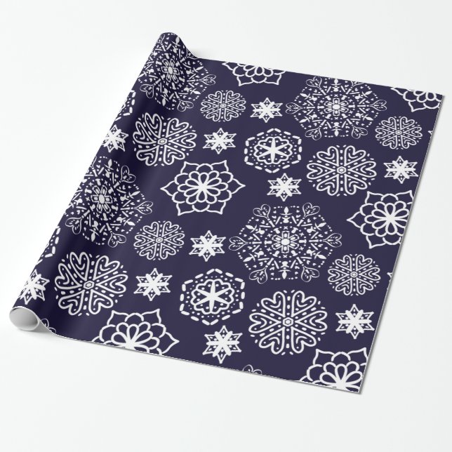 Folkloblau Mandala-Blume nahtloses Muster Geschenkpapier (Ungerollt)