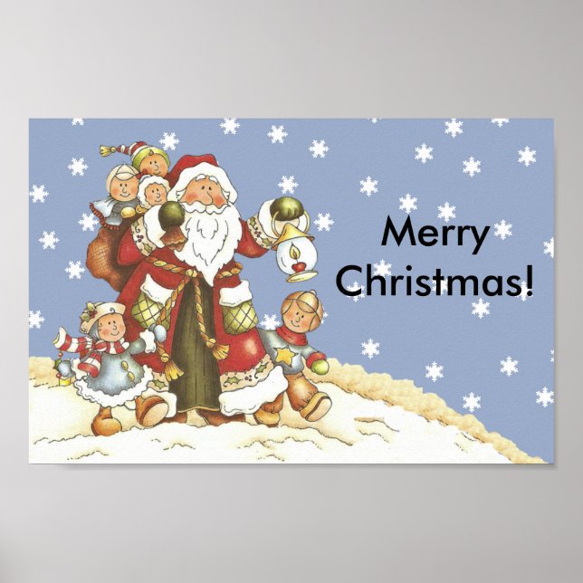 Folklore Art Santa Kinder Weihnachten Schneeflocke Poster (Vorne)