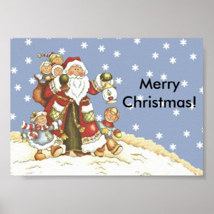 Folklore Art Santa Kinder Weihnachten Schneeflocke Poster