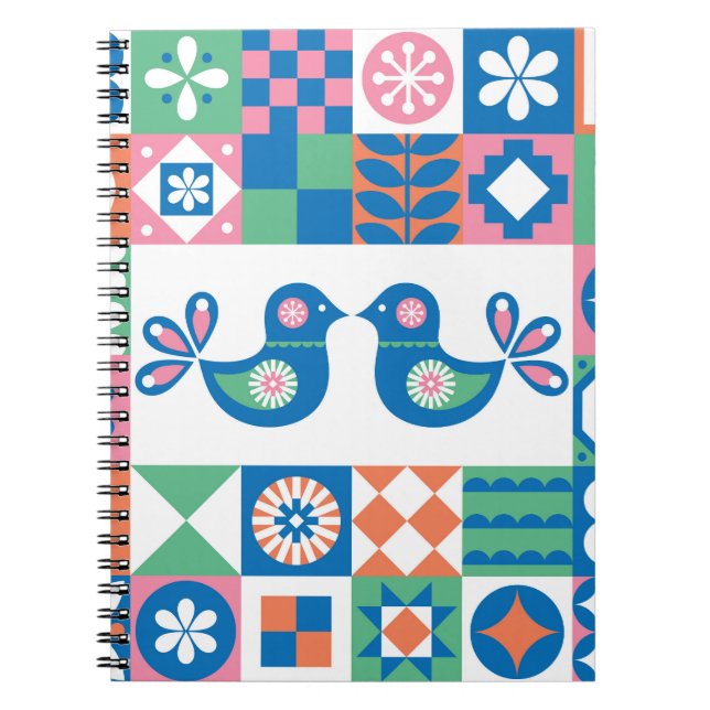 Folklore-Blumenkarte: Skandinavisches Design. Notizblock (Vorderseite)