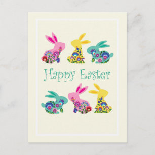 Folklore Happy Oaster Bunnies gelb Postkarte