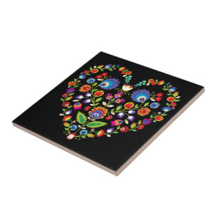 Folklore-Herz, Wycinanki-Stil   Fliese