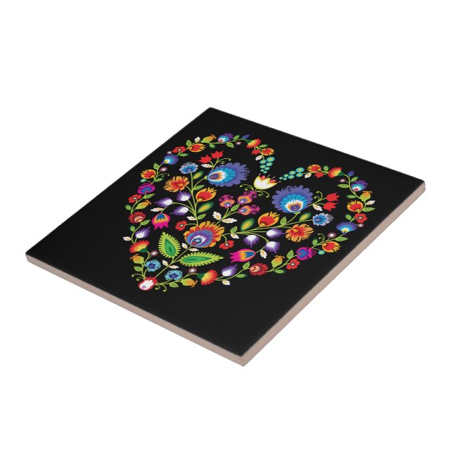 Folklore-Herz, Wycinanki-Stil   Fliese (Seite)